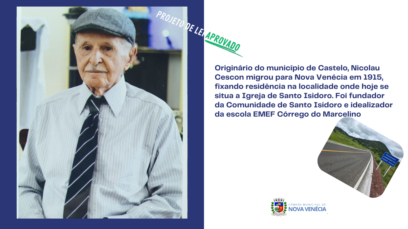 Câmara de Nova Venécia aprova projeto que denomina estrada no interior de Nicolau Cescon