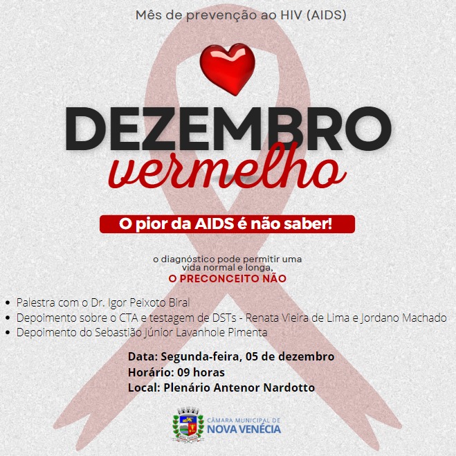 Câmara Municipal de Nova Venécia promove evento sobre Dezembro Vermelho